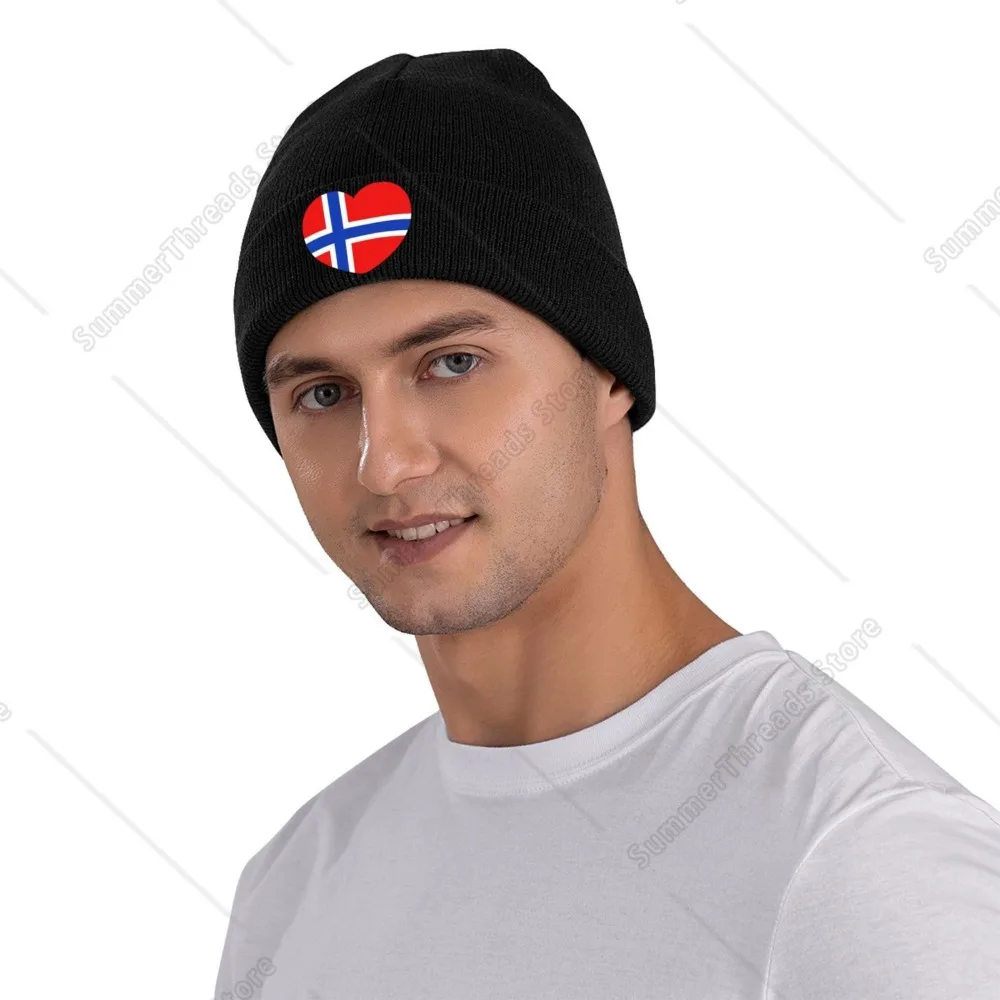 Norway flag Heart Design Unisex Knitted Hat Outdoor Warm Men Solid Color Crimping Skullies Beanie Cap Hip Hop