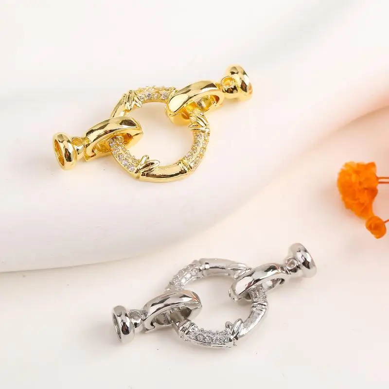 1PCS Copper With Zircon Round Fastener Clasps Lock,Closured Clasps Connector For DIY Jewelry Making Accessories