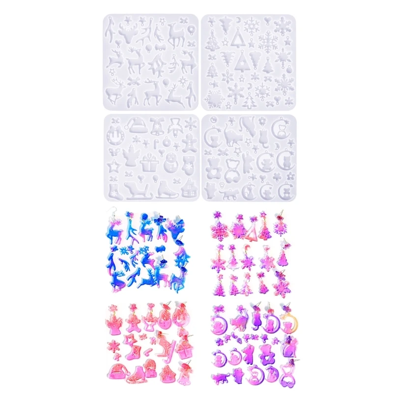 4Pcs Artistic Christmas Earring Molds Silicone Mould for Crafting Enthusiasts