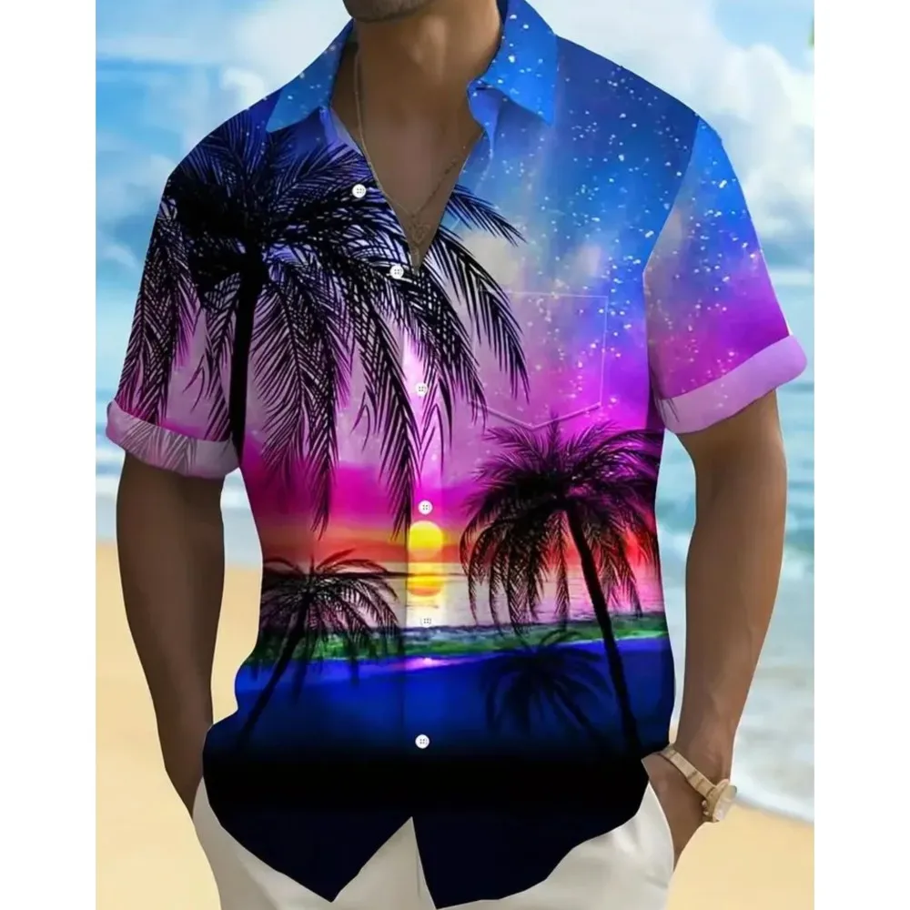 

Fashion Men's Hawaiian Shirt 3D Printed Landscape Tropical Plants Shirt Short Sleeved Summer Casual Aloha Shirt For Menswear