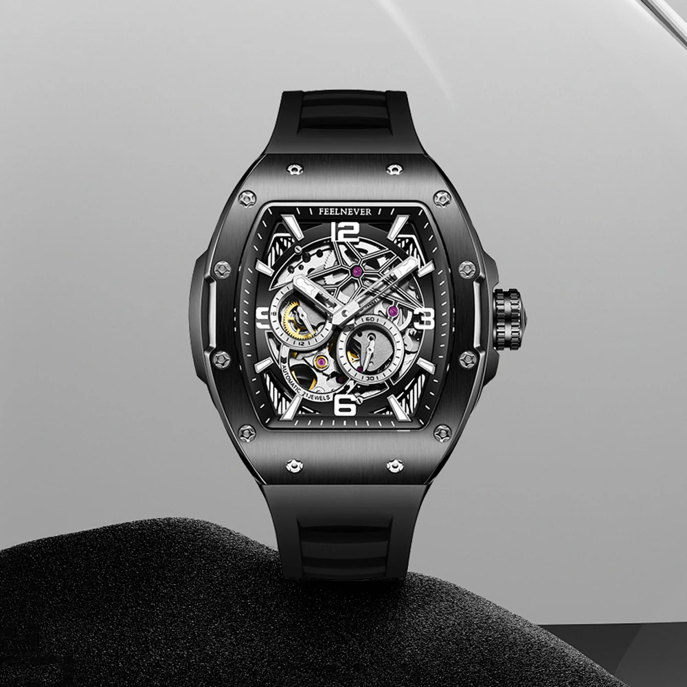 

2025 New FeelNever Tourbillon Mens Mechanical Watches Luxury Automatic Watch For Man Sapphire Mirror Waterproof Barrel Men Clock