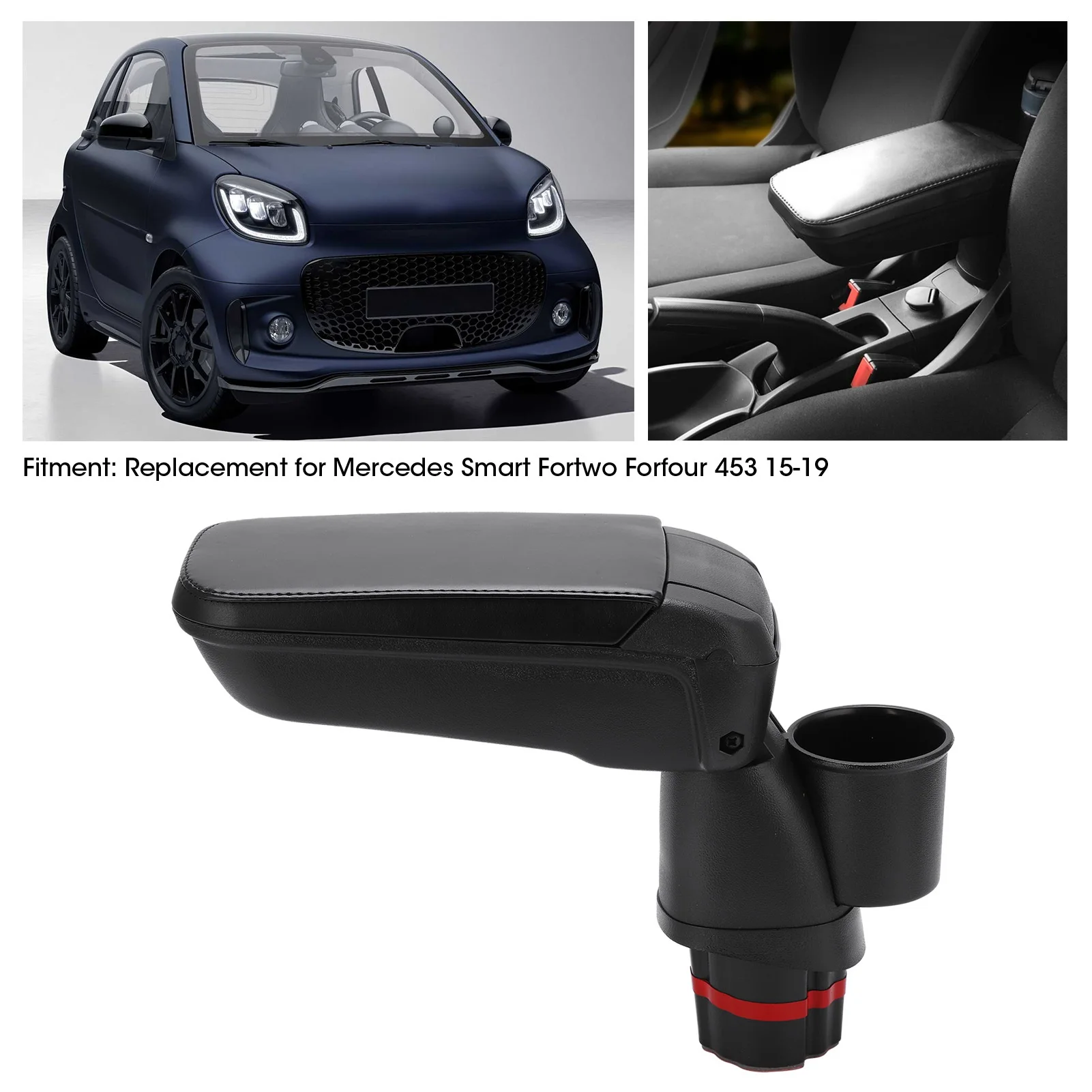 Central Armrest Box with Water Cup Holder Replacement for Mercedes Smart Fortwo Forfour 453 15-19 Water Cup Holder Car Cup Stand