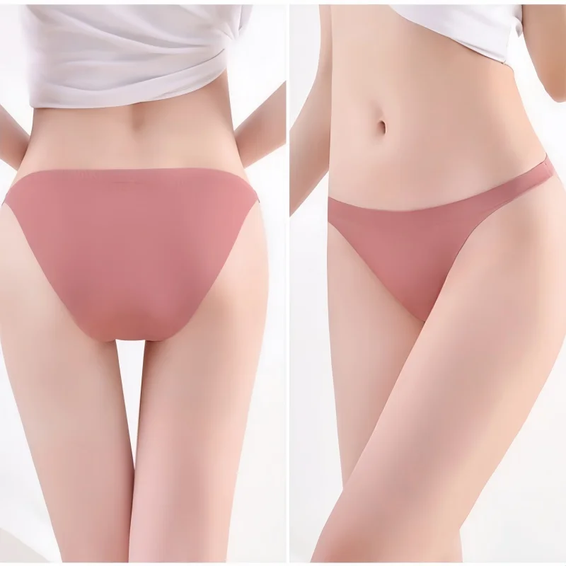 7Pcs/Set Women Seamless Ice Silk Panties Low Rise Briefs Underwear Female Underpants Solid Color Sexy Lingerie M-XL