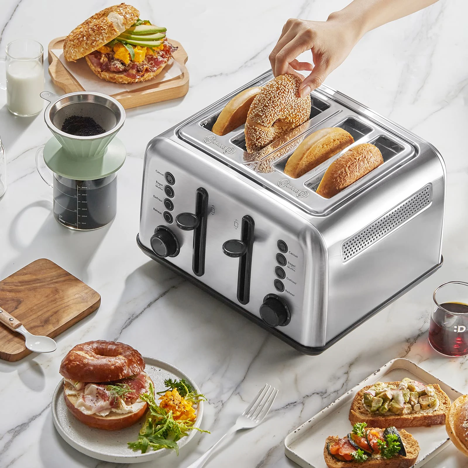 ZKRetro Classic Wide Slots Automatic 4 Slice Breakfast Sandwich Bread Maker Toaster