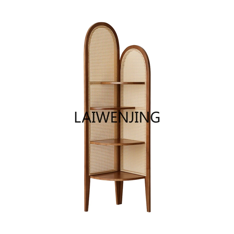 HLZ rattan corner shelf screen medieval bookshelf