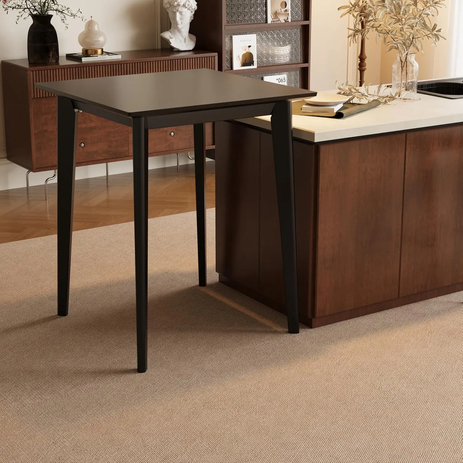 

27.5 inch Bar Table, Solid Wood Counter Height Table, Square High Top Table for Dining Room, Living Room, Black, Customized