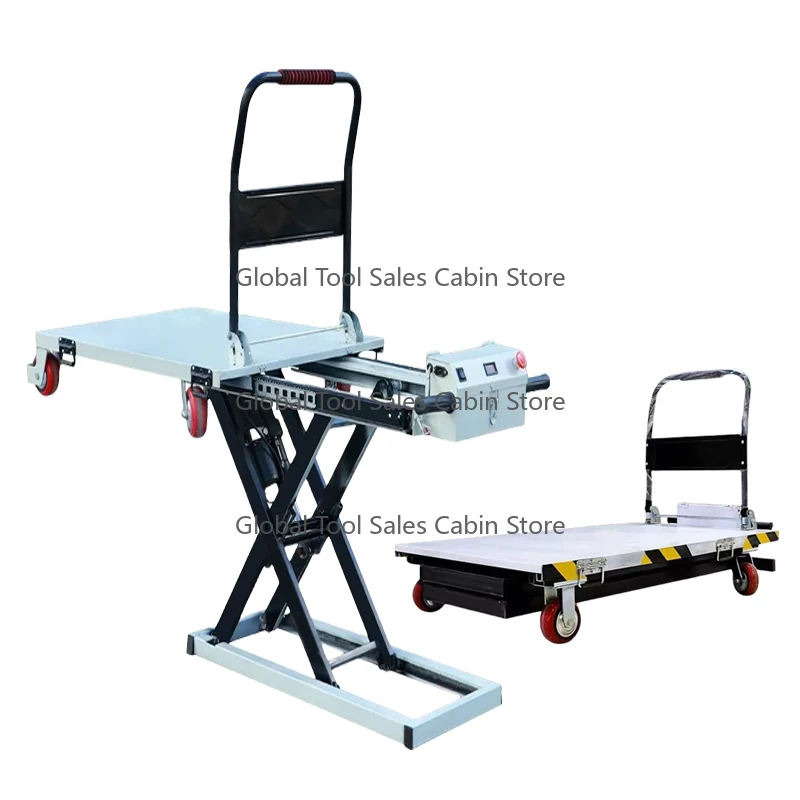 Li-ion Folding Portable Hydraulic Lifting Trolley, Electric On-board Handling Loading and Scissor Lift of Goods, Flatbed Car, 30