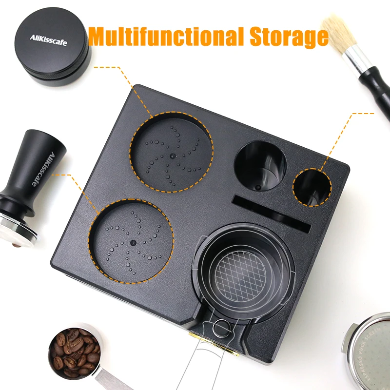 AliKisscafe ABS Coffee Portafilter Rack Distributor Tamper Holder Mat 51mm 53mm 58mm Espresso Stand Knock Box Coffee Accessories