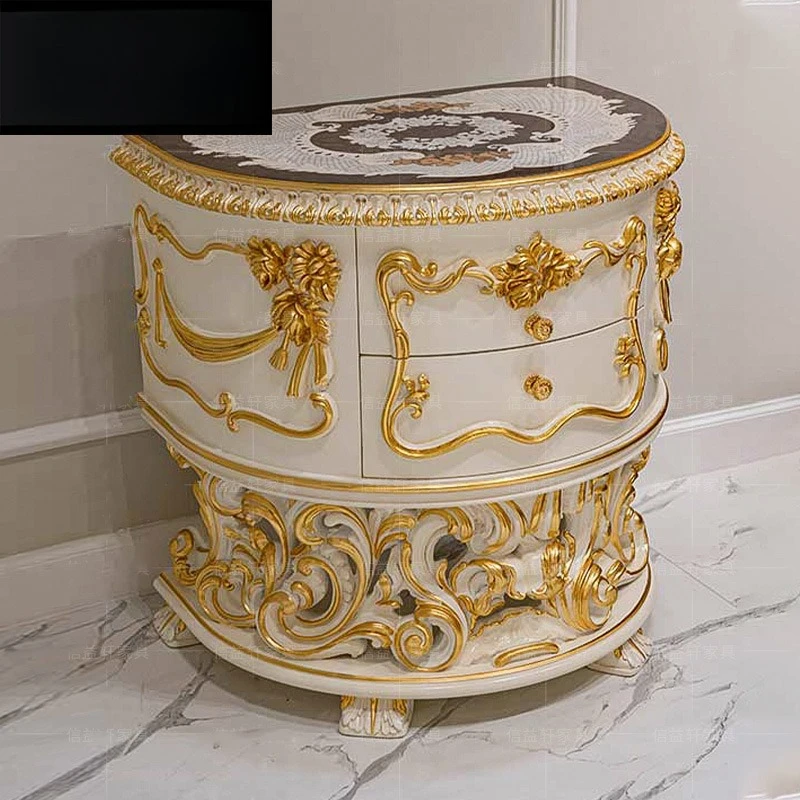 

European mahogany bedside table French luxury carved bedroom side cabinet locker Italian large apartment furniture