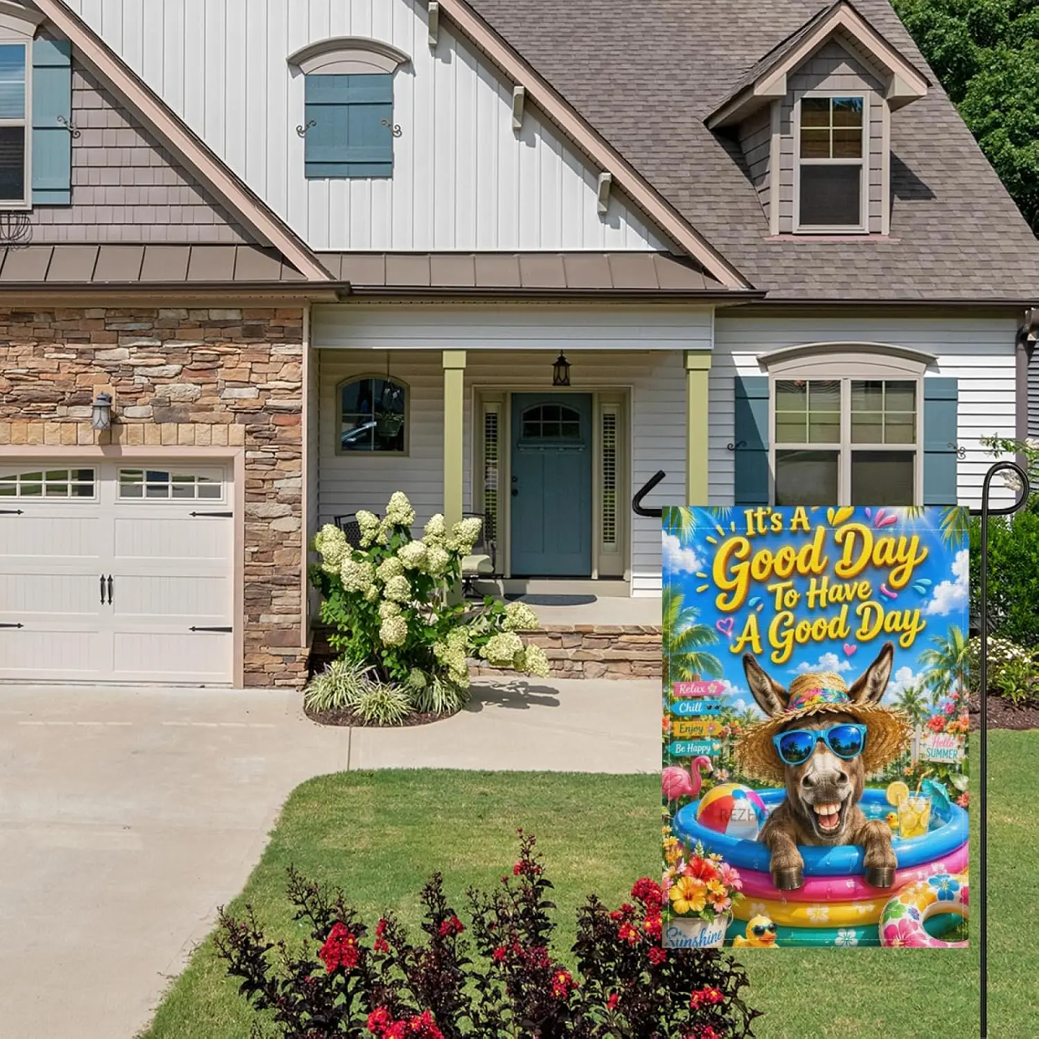 Summer Welcome Garden Flag 28x40Inch,Fun Donkey Pool Decor,Cute Animal Tropical Yard Outdoor Colorful Beach Ball Lemon Drink yyi