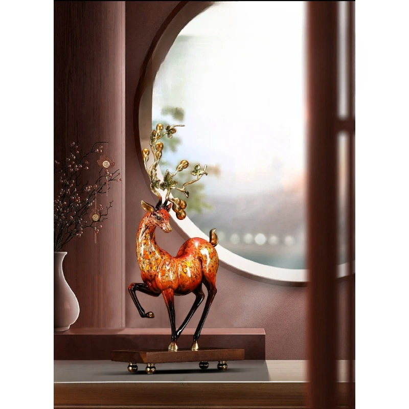 Large lacquer sika deer ornament brass home living room wine cabinet decoration 4