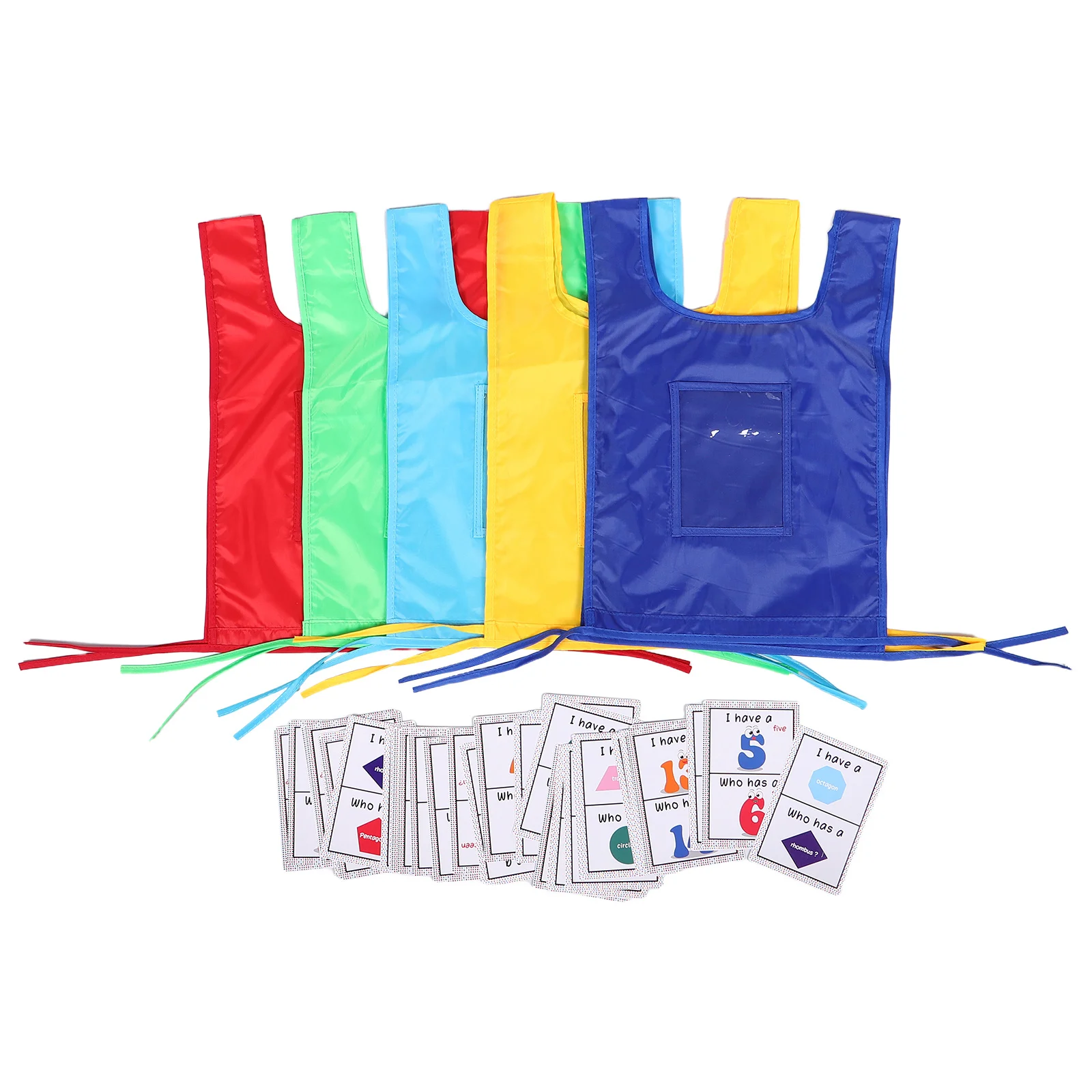 Gilet per carte per bambini da 5 pezzi per lo sviluppo cognitivo Gilet per apprendimento interattivo colorato con carte a forma di numero Materiale didattico per