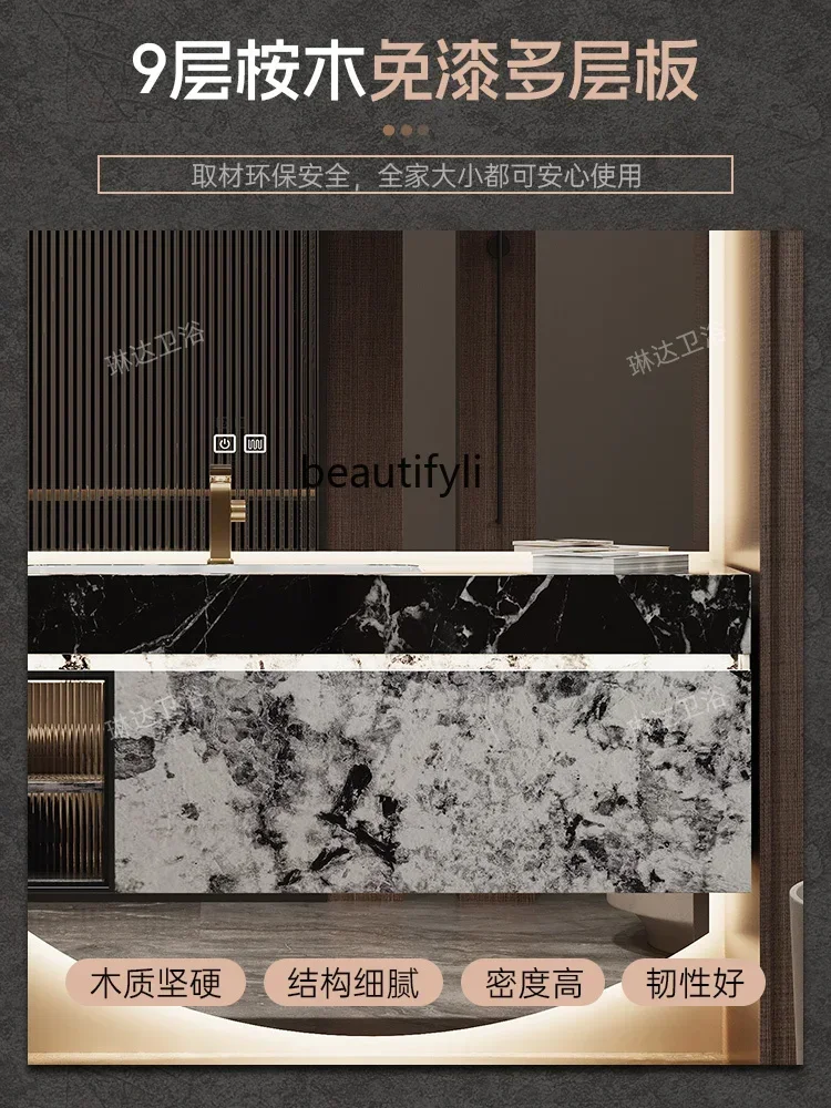 

Y13 High-end customized light luxury bathroom cabinet combination luxury stone washbasin hand washbasin