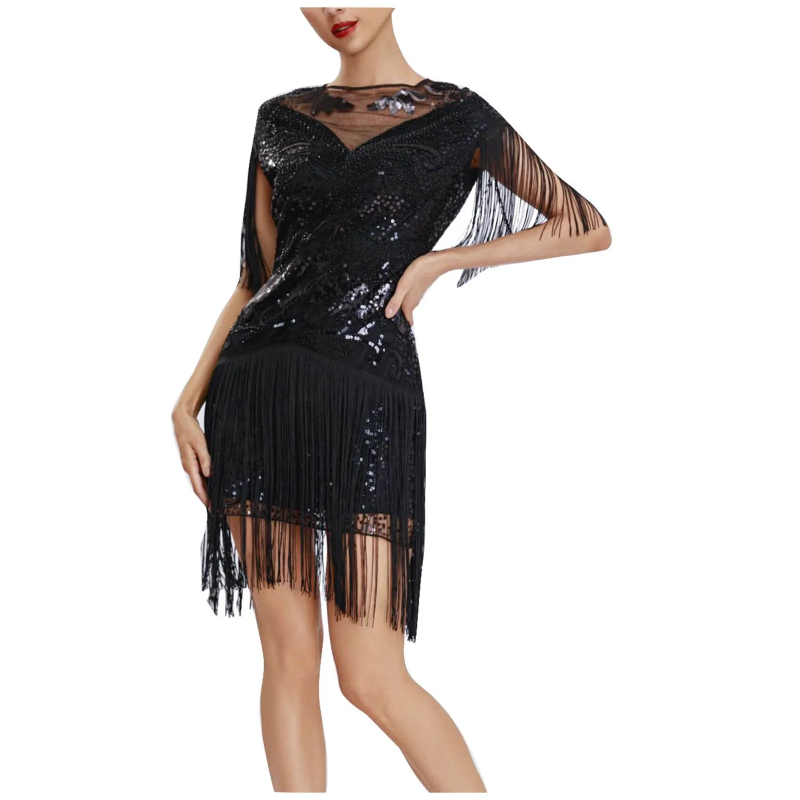 1920s Flapper Vintage Sequin Dress Great Gatsby Cocktail Party Tassel Dress Wedding Party Dance Dress Beaded Dress Vestidos