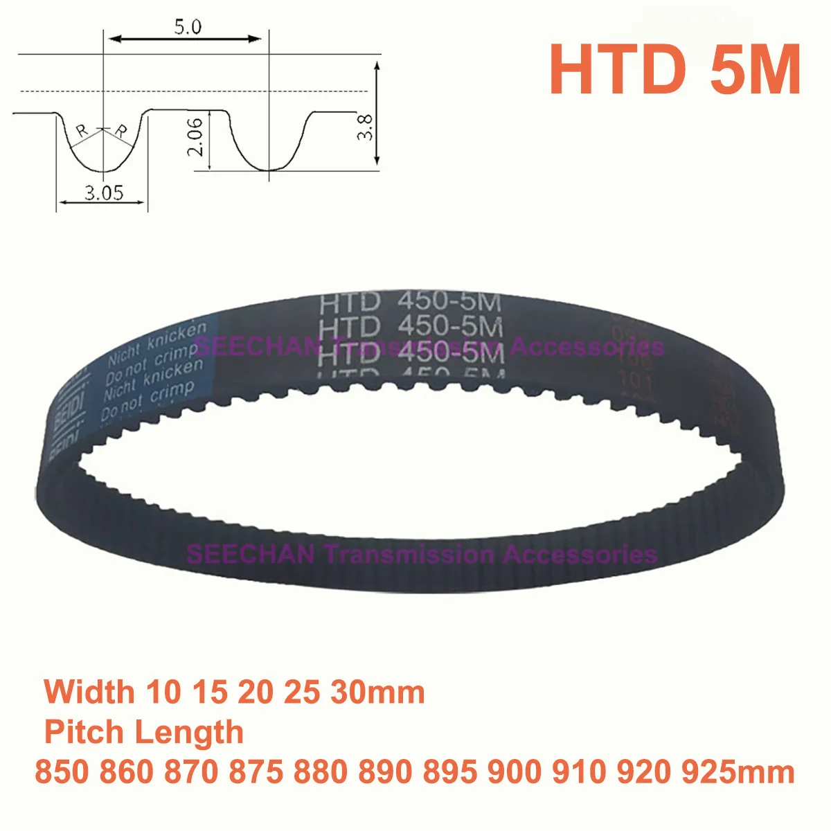 

HTD 5M Rubber Timing Belt Width 10 15 20 25 30mm Synchronous Belt Pitch Length 850 860 870 875 880 890 895 900 910 920 925mm