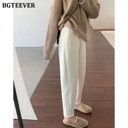 BGTEEVER Casual Thicken Velvet Harem Pants Women Elastic High Waist Pockets Female Trousers Winter Warm Women Pants