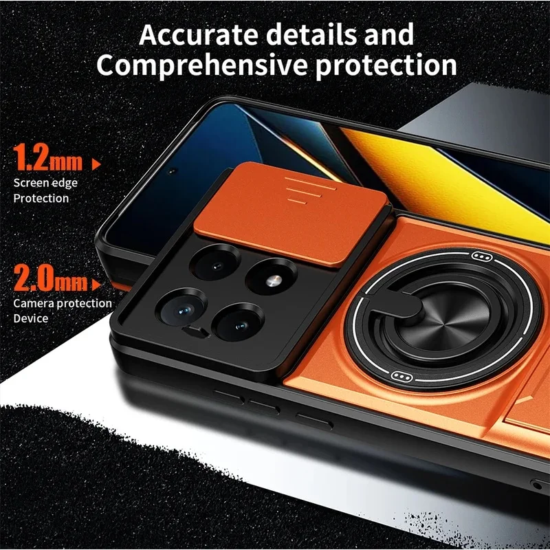 Magnetic Ring Holder Case For Xiaomi POCO X5 X5 Pro X6 X6 Pro X7 X7 Pro M6 Pro 4G M7 Pro 5G F8 Pro Slide Camera Cover view 4