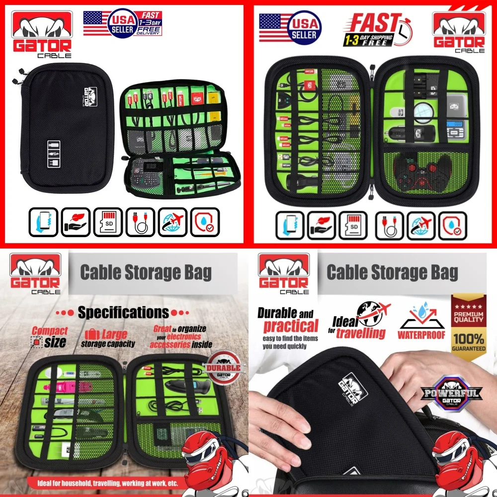 

storage bagsTravel Cable Organizer Bag for USB Chargers and Electronics Storage Pouch Holder for Wires Cables Accessories