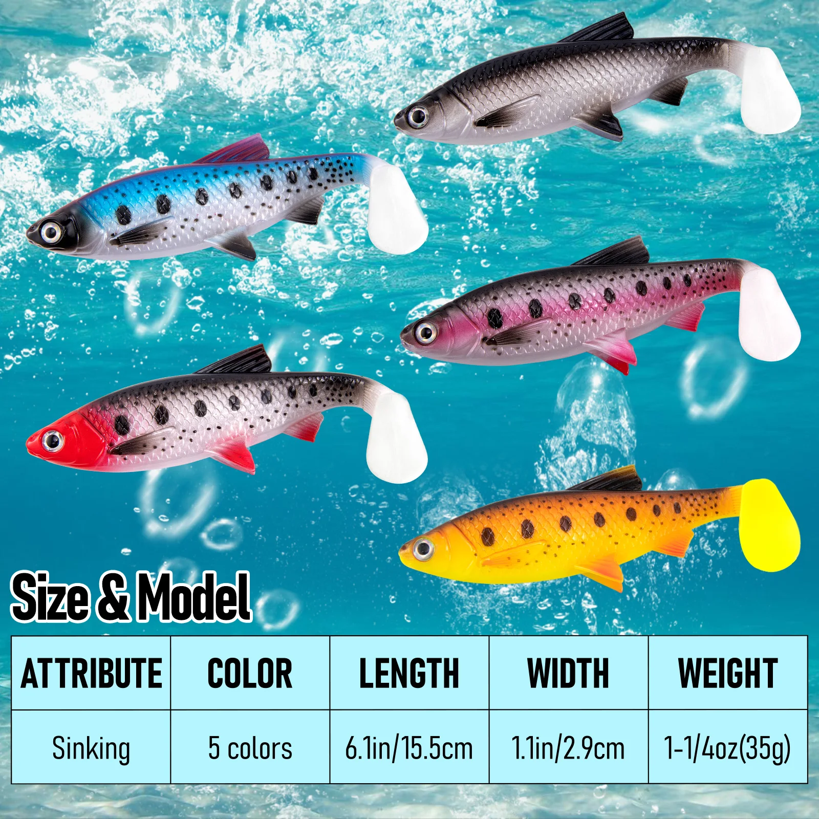 35g Large Fishing Swimbait Soft Plastic Lure Paddle Tail 3D Eyes Sinking Soft Lure Big Game Fishing Halibut Salmon Pike Tarpon