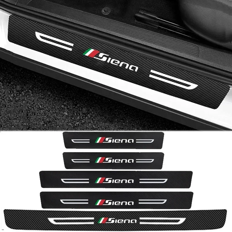 Car Threshold Scuff Plate Carbon Fiber Door Sill Protector Sticker for Fiat Siena Logo Badge Auto Door Welcome Pedal Guards Film image 3