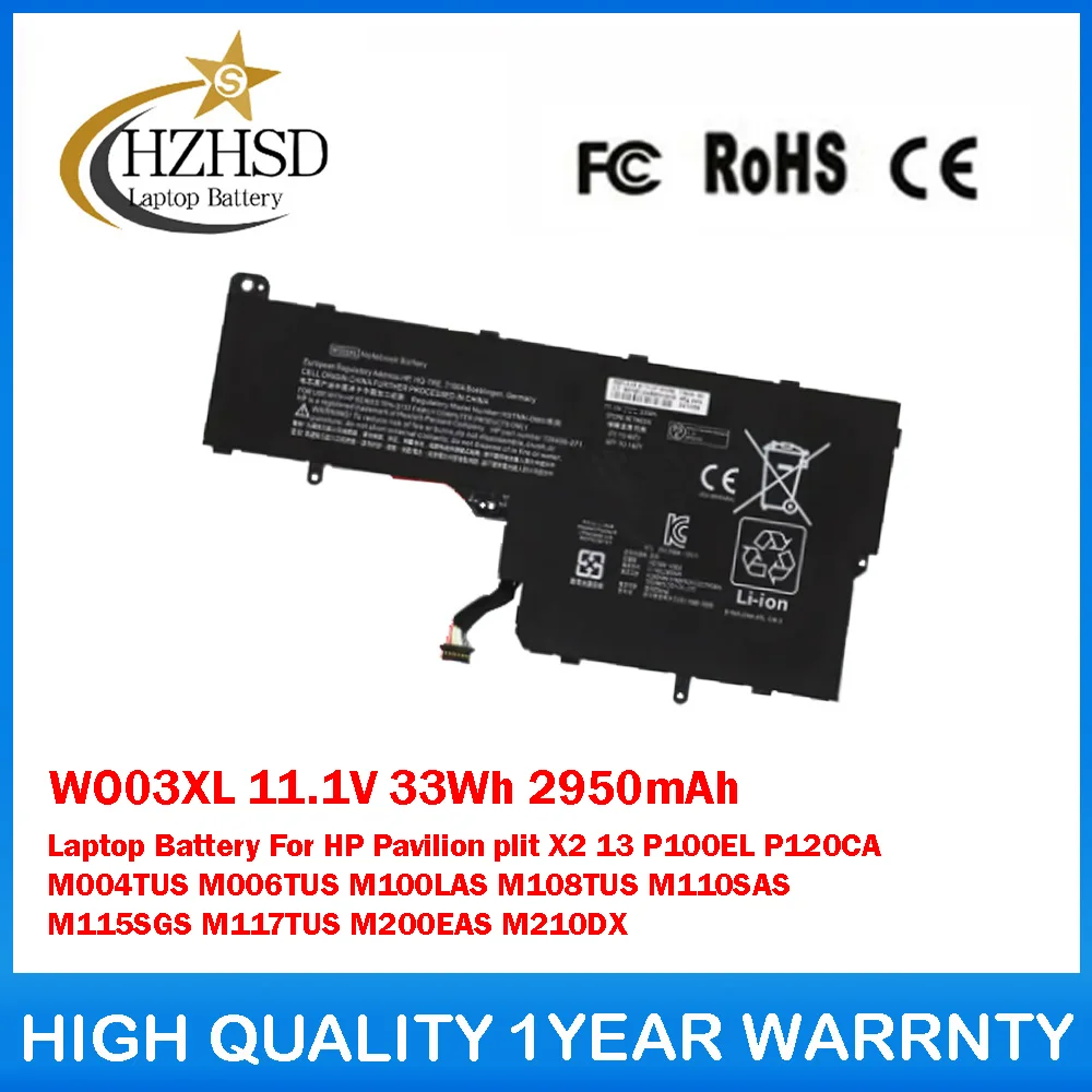 

WO03XL 11.1V 33Wh 2950mAh Laptop Battery For HP Pavilion PlitX2 13 P100EL P120CA M004TUS M006TUS M100LAS M108TUS M110SAS M115SGS