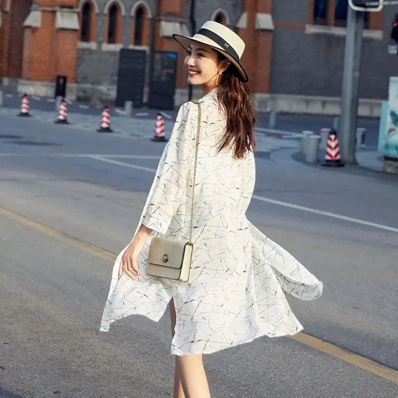 2024 Summer Clothes Women  Chiffon Cardigan Ethnic Style Print Shawl Thin Coat Air Conditioning Sunscreen Shirt X5