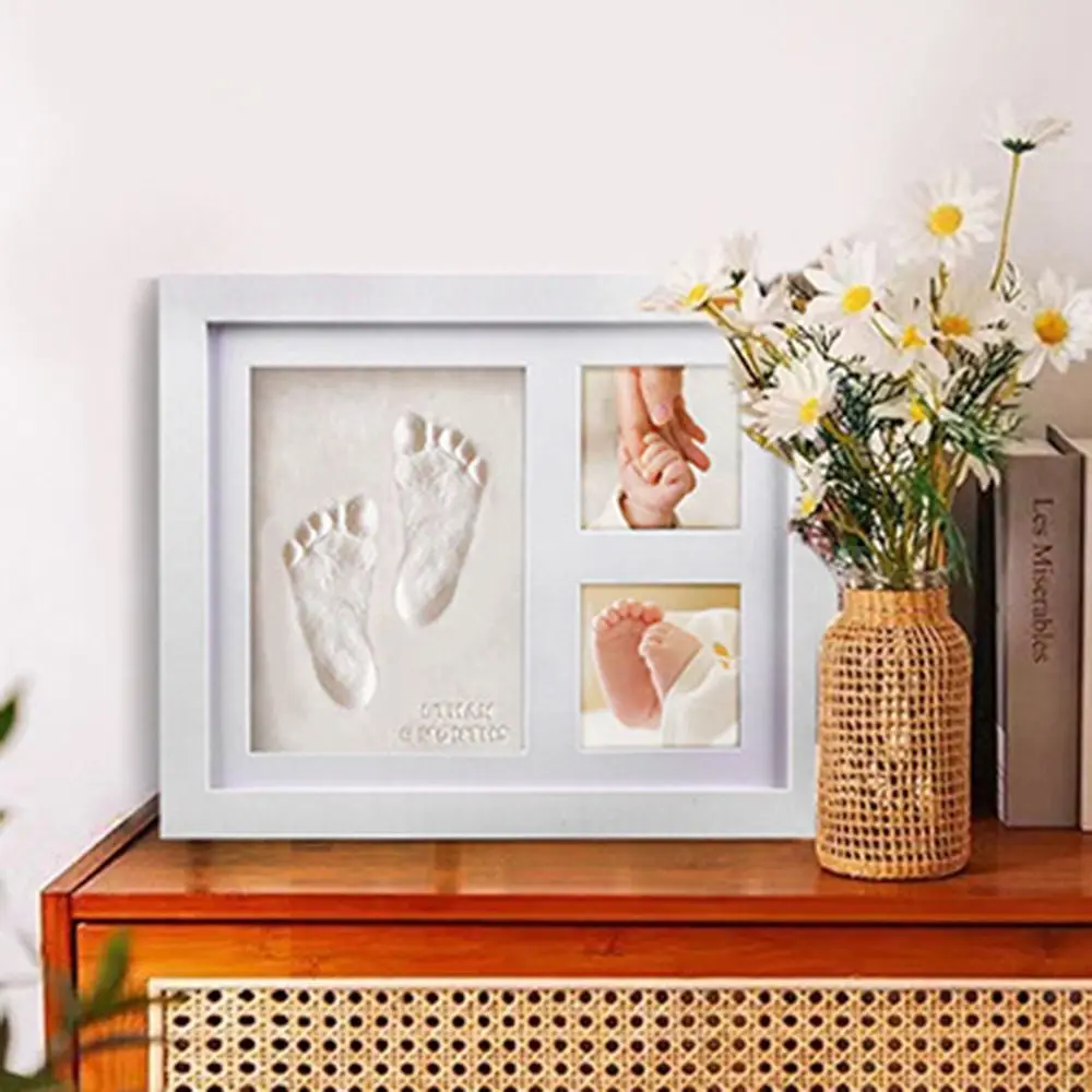 Imprint Clay Baby Hand and Footprints Kit DIY Keepsake Non-Toxic Paint Photo Frame Wooden Frame Horizontal Frame