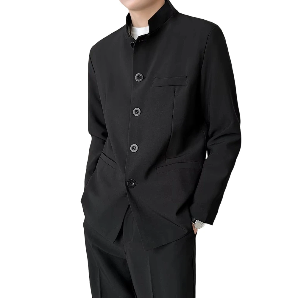 

Men Chinese Style Zhongshan Suit Stand Collar Button Handsome Outerwear Jackets
