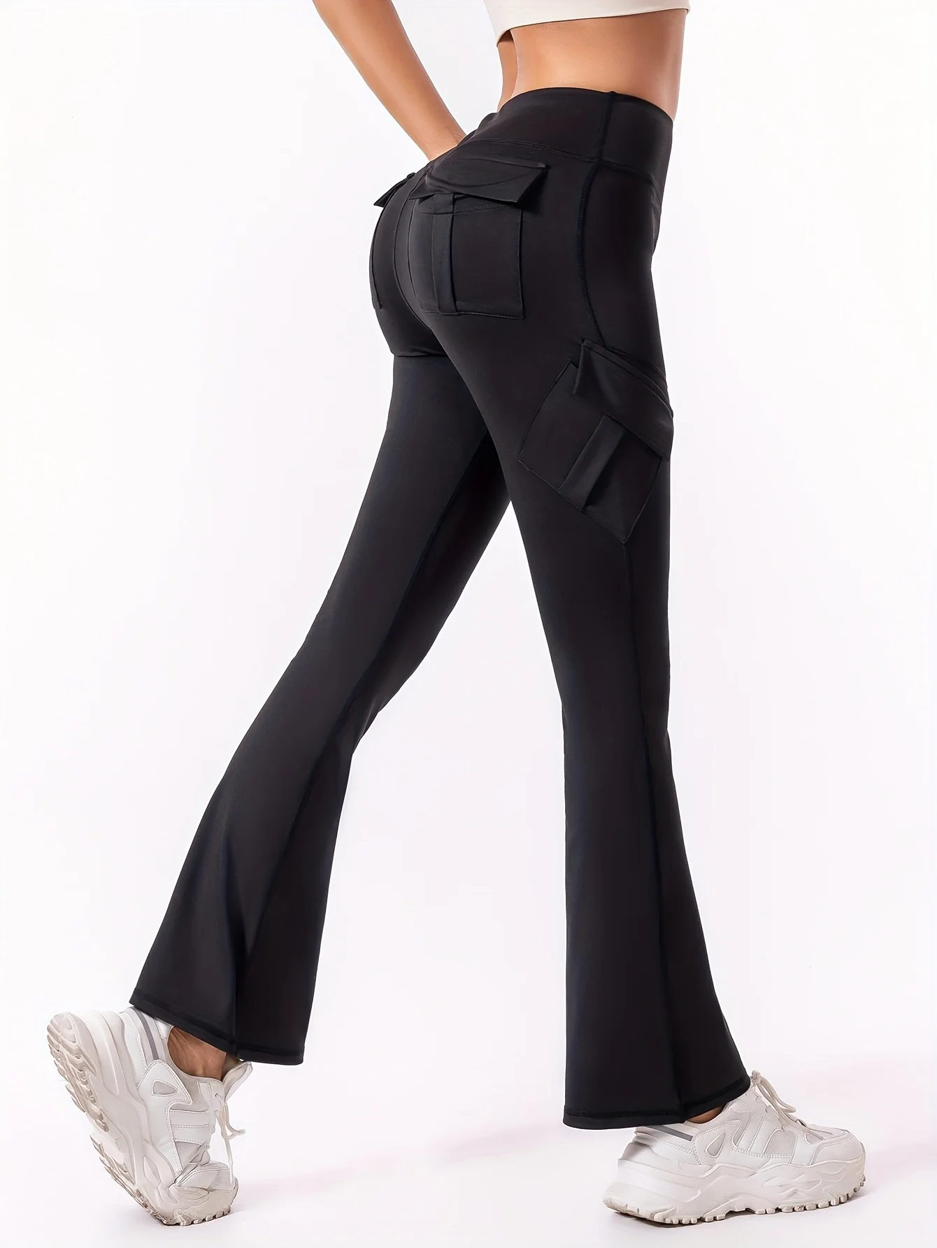 Amerikanische Hot Girl Multi-Pocket Cargo-Hose, Damen Slim Fit Schlaghose in Bodenlänge, Lässige Freizeithose für den Frühling – Detail 4