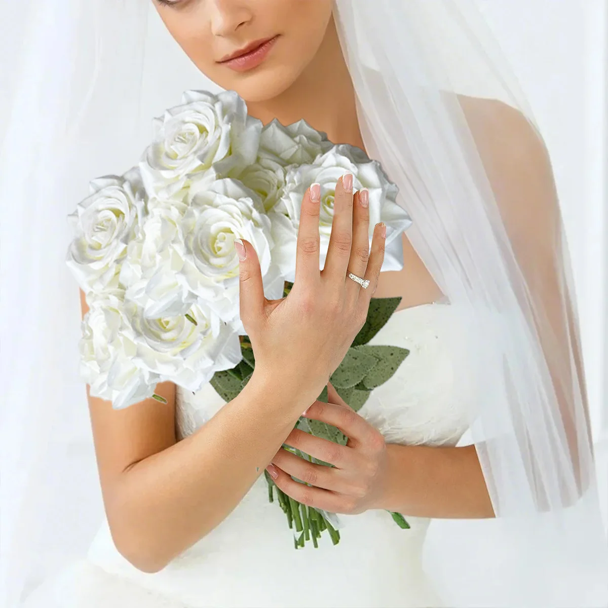 

2 Bundles Roses Artificial Flowers, Silk Fake Roses with Long Stems Realistic Faux Rose Bouquets for Wedding Decorations