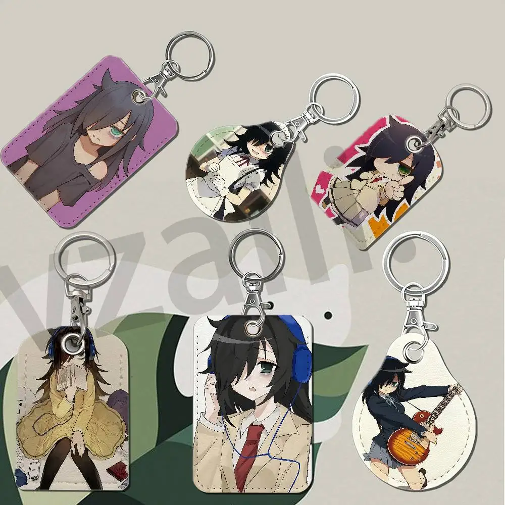 W-Watamote Tomoko K-Kuroki Protective Printed Leather Card Case Metal Keychain for Bank Credit Bus Subway ID Cards
