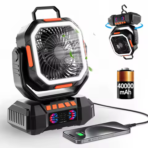 Camping Fan 40000mAh Battery Powered Fan Rechargeable 4 Speeds with LED Lantern - Portable Outdoor Tent Fans with Hanging Hook