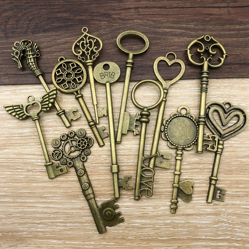 10 Stück/Lot Retro Antik Bronze Herz graviert Vintage Schlüsselanhänger-DIY Schmuck Charms für Halskette & Schlüsselanhänger Bastelzubehör – Detail 2