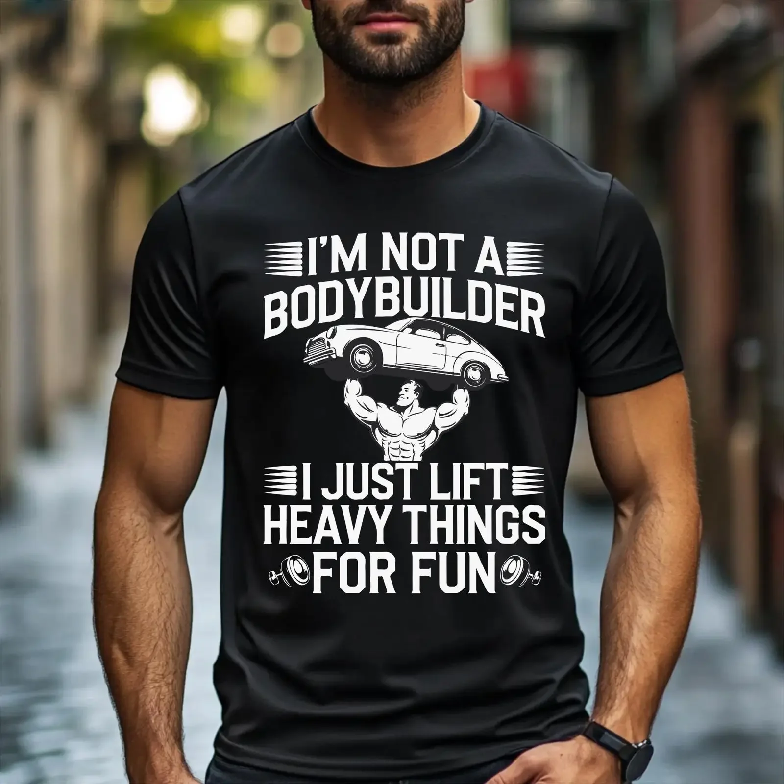 Men's Funny I'm Not A Bodybuilder T Shirt Powerlifting Gym Workout Car Lover For Fitness Trainer vintage Washed