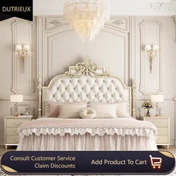 Leather Storage Double Bed Frame European Style White Wood Luxury Queen Bed Headboards Bedroom Cama Matrimonial Furniture Home