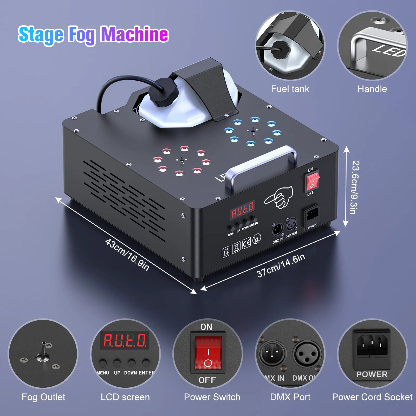 Máquina de Humo U'King de 2000W con Doble Tubo Ajustable, 3 en 1, con LED RGB de Colores, para Espectáculos, Bodas y DJs