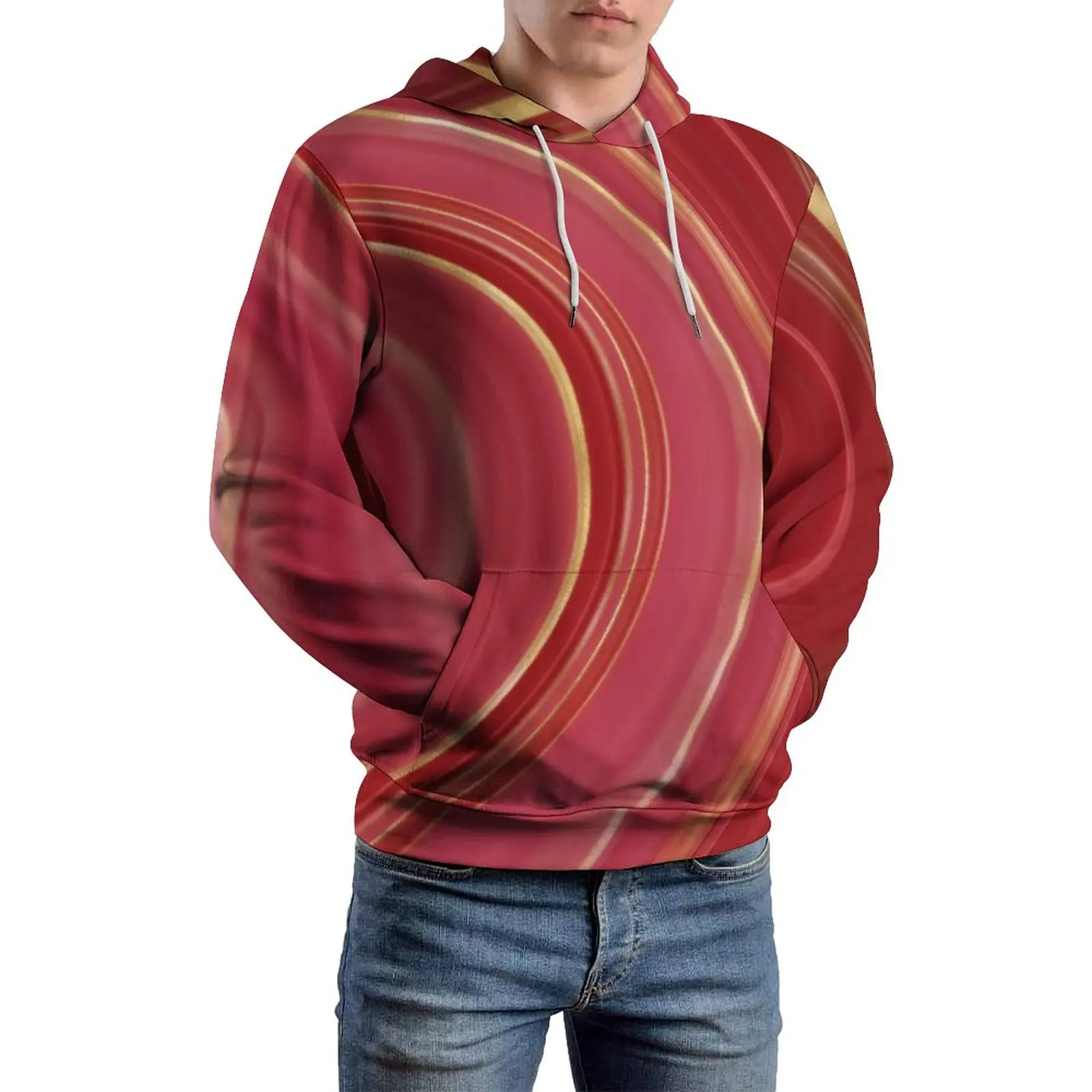 Marble Print Loose Hoodies Red And Gold Cute Pullover Hoodie Men Long-Sleeve Oversize Streetwear Custom Clothes