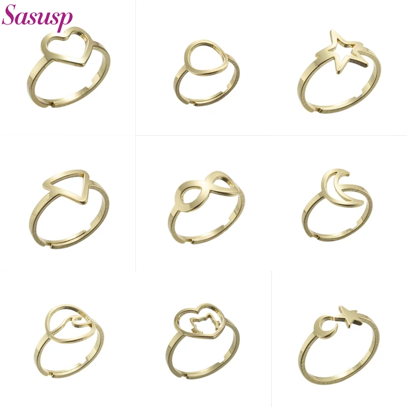 Women Stainless Steel Ring Heart Ring For Jewelry Making Moon And Star Ring Fashion Trendy Rings Wholesale Jewelry Lots Mix