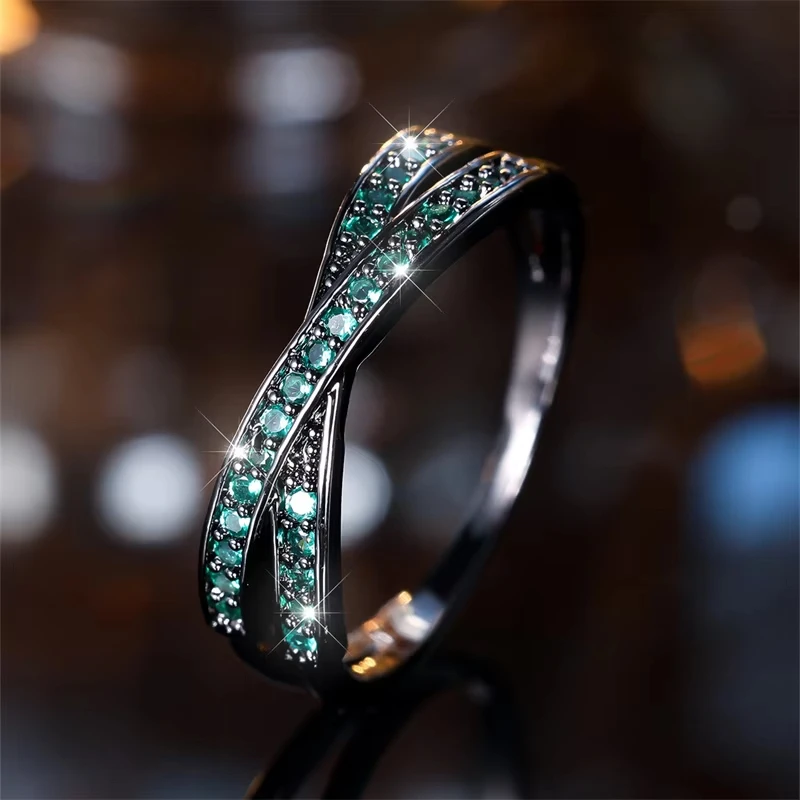 

Jianjie Light Luxury Women's Circular Zircon Thin Shining Rings Stacking Crossed Design Banquet Exquisite Jewelry Trendy