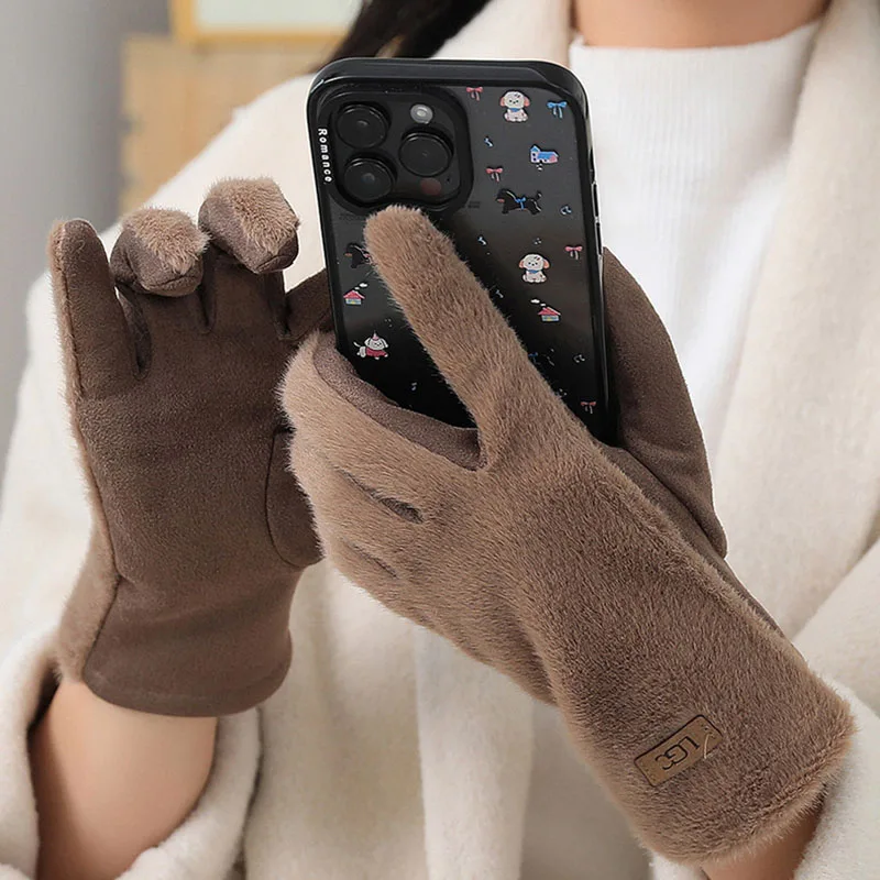 جديد الكورية فو فرو المنك قفازات للنساء قابل للغسل شاشة تعمل باللمس قفازات قطيفة دافئة أنيقة مقاوم للماء هدايا السفر اكسسوارات