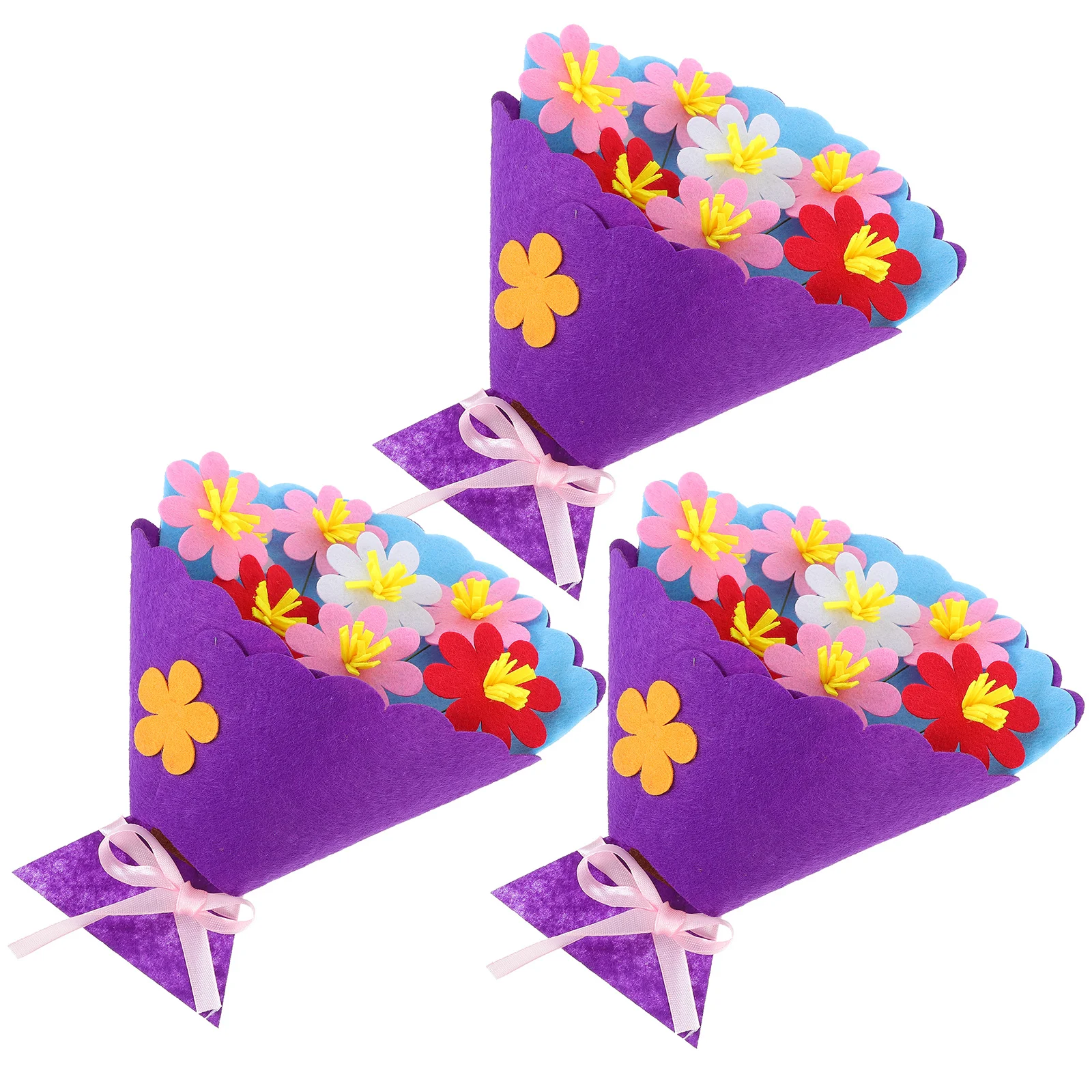 3개 DIY 꽃다발 재료 키트 비직조 꽃 공예 어린이 교육용 감각 발달 활동 선물 꽃다발 패키지