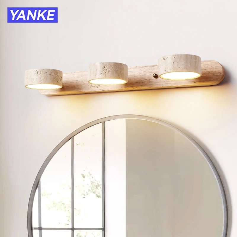 Nordic Travertine Stone Wall Lamps Rotatable Mirror Light Double-sided Creative Circular LED Bathroom Vanity Mirror Front Lamp