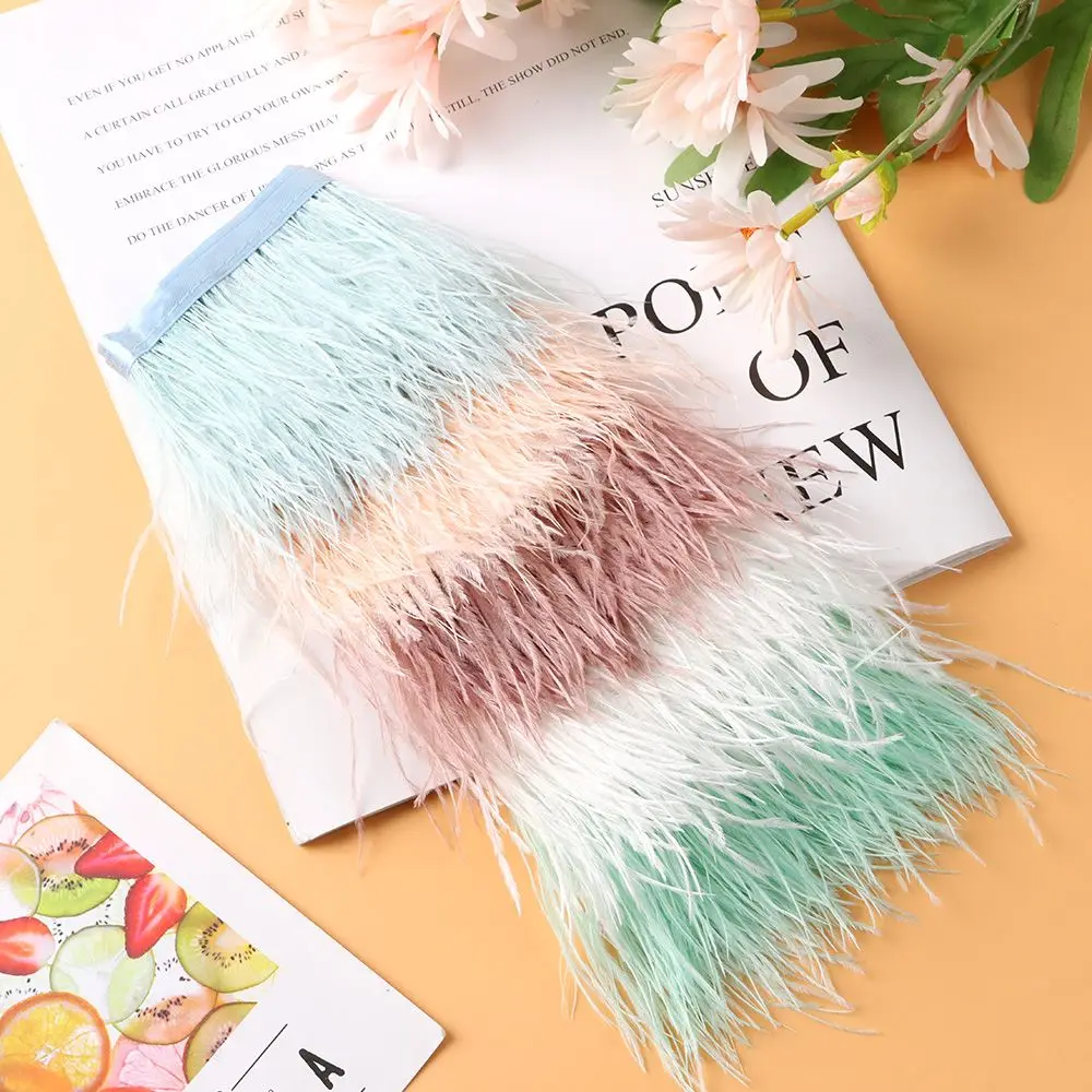 إكسسوارات الحرف اليدوية النسائية DIY فستان الزفاف أعمدة الشريط سيلفاج ريش النعام تقليم 1 متر طويلة 8-10 سنتيمتر واسعة #2