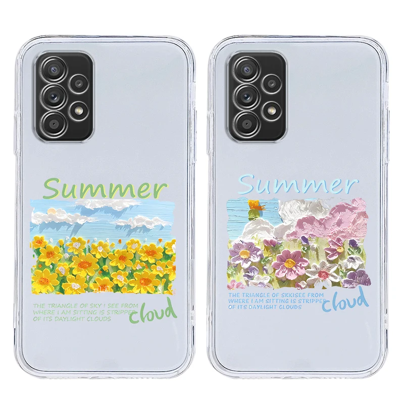 Summer Cloud Flower Oil Case For Samsung A37 A57 A15 A13 A35 A55 A51 A71 A41 A05 A17 A23 A25 A33 A53 A73 5G A07 4G Cover