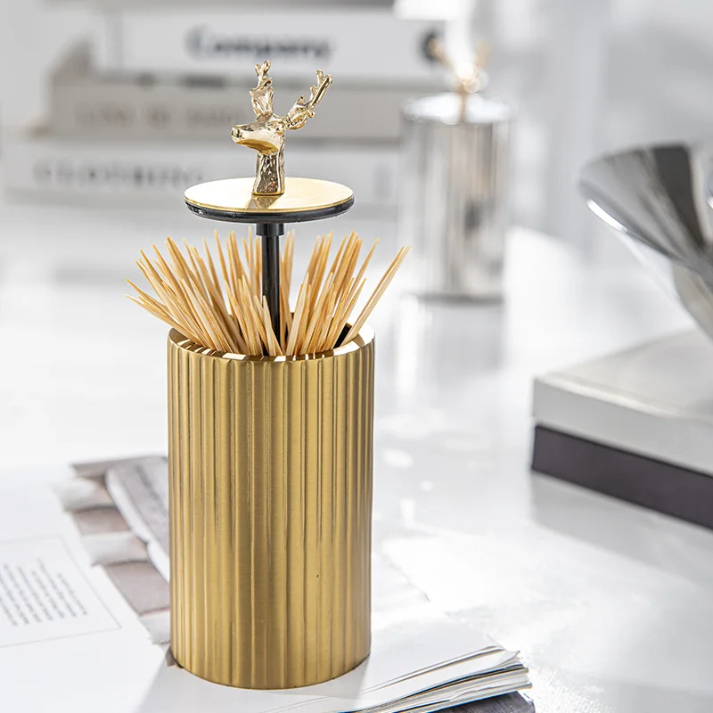 

Nordic modern American minimalist deer head gold silver creative press type toothpick can barrel box dining table decoration