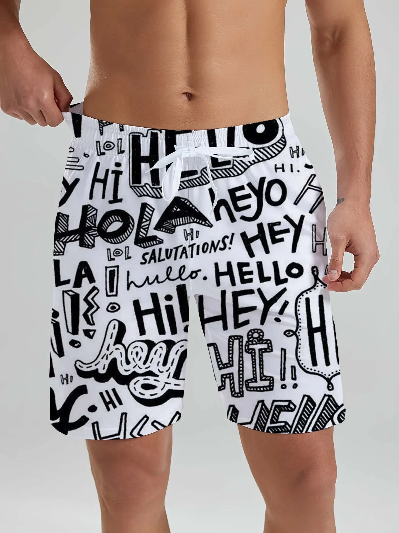 

New Hawaiian Fashion and Novelty 3D-printed Letter Pattern Men's Beach Shorts, Summer Swimming Trunks, Vacation Beach Men's Wear