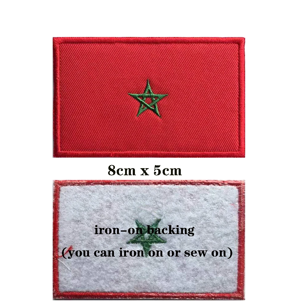 1PC Moroccan Flag Morocco Armband Embroidered Patch Hook & Loop Or Iron On Embroidery  Badge Cloth Military Moral Stripe