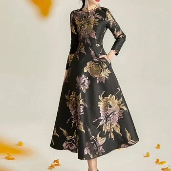 שמלת מקסי ג'קארד ארוכה לנשים מותג DEVCHATA בסגנון בוהו פרחונ...