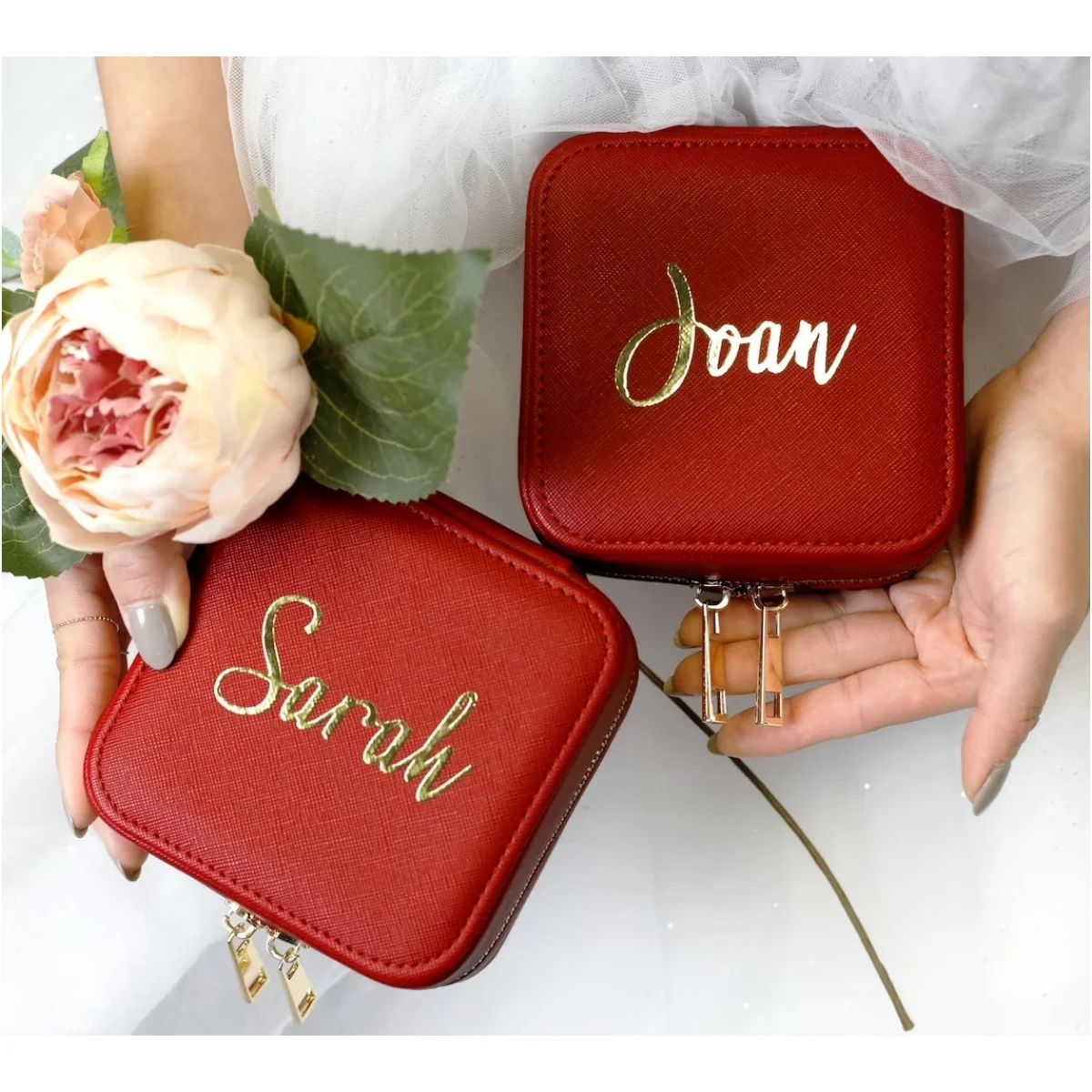 Travel Jewelry Case, Personalized Bridesmaid Proposal Bridal Party Gifts, leather travel jewelry box, Initials & Name Travel