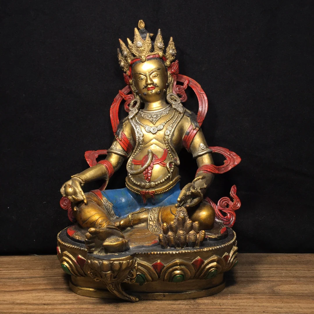 

12 "Непалский народный старый бронзовый окрашенный желтый Джамбала, желтый Бог богатства, Будда, сидящий Будда, украшения, городской дом